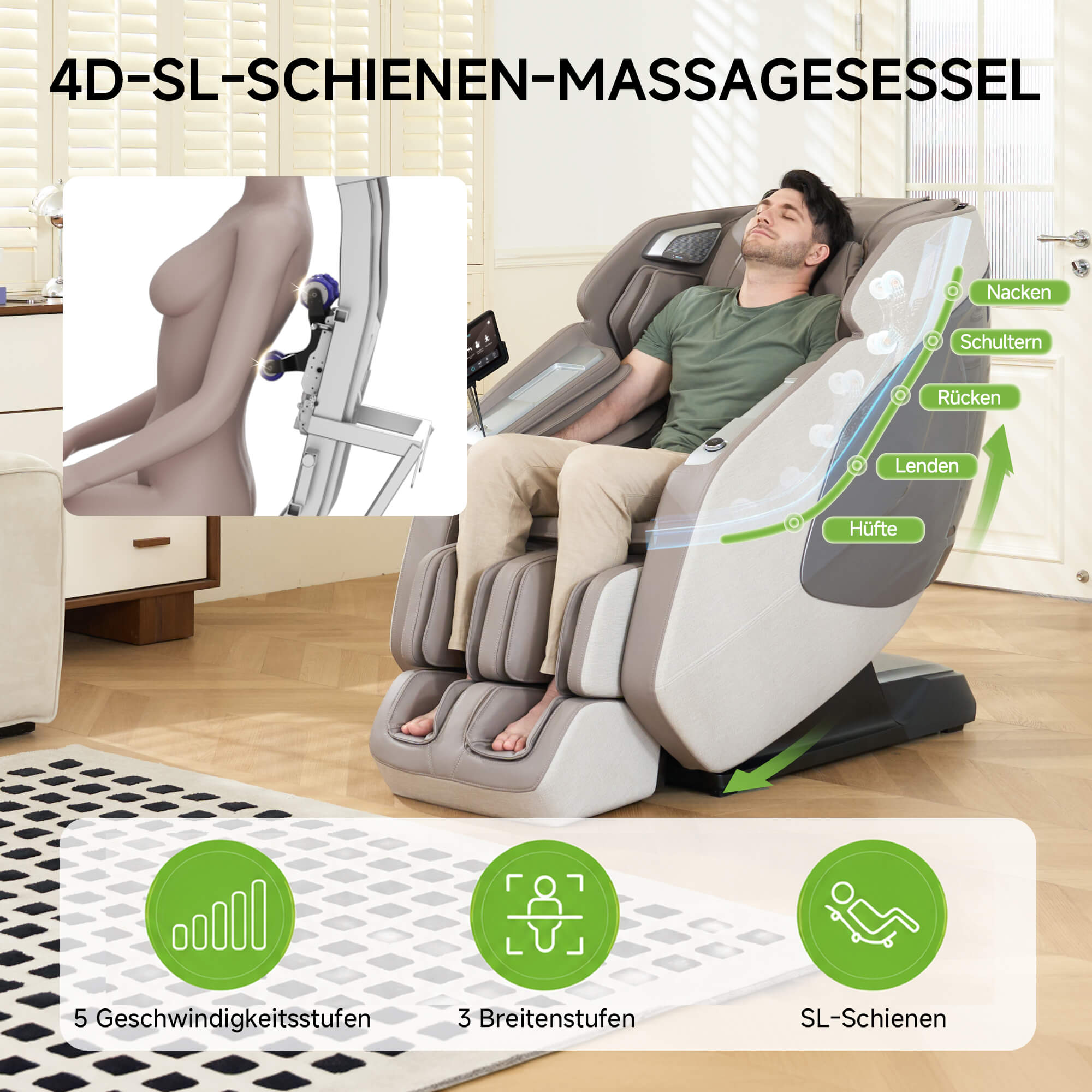 PS5200 4D-Massagestuhl Khaki