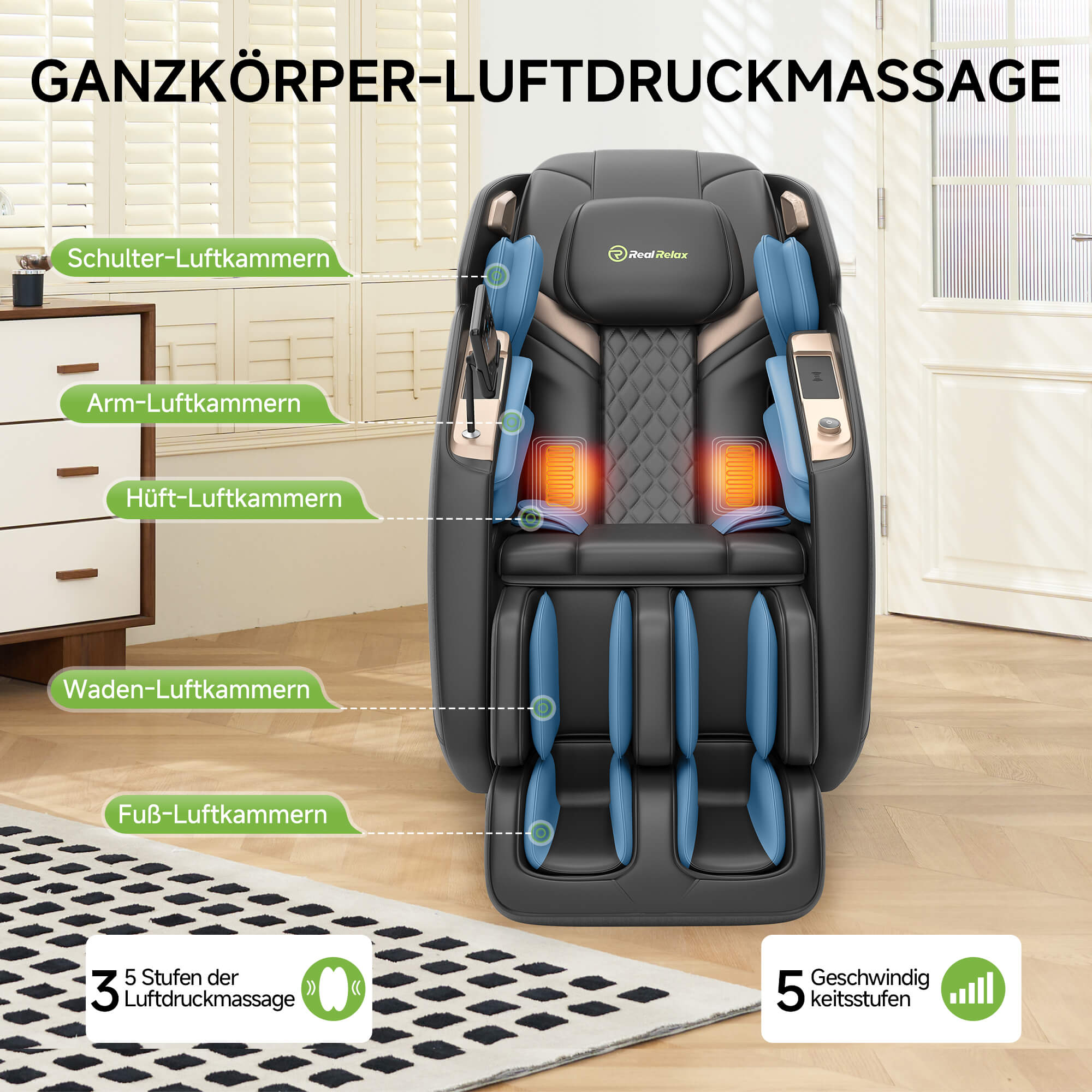 PS5200 4D-Massagestuhl Schwarz